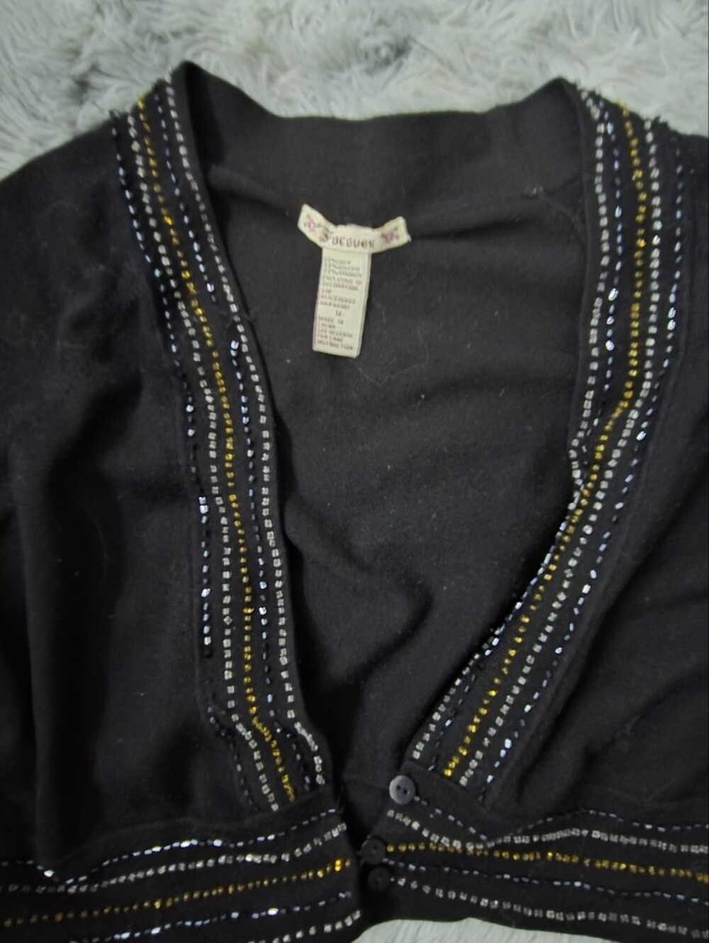 Black Embellished  Cardigan with Metallic Bead Trim